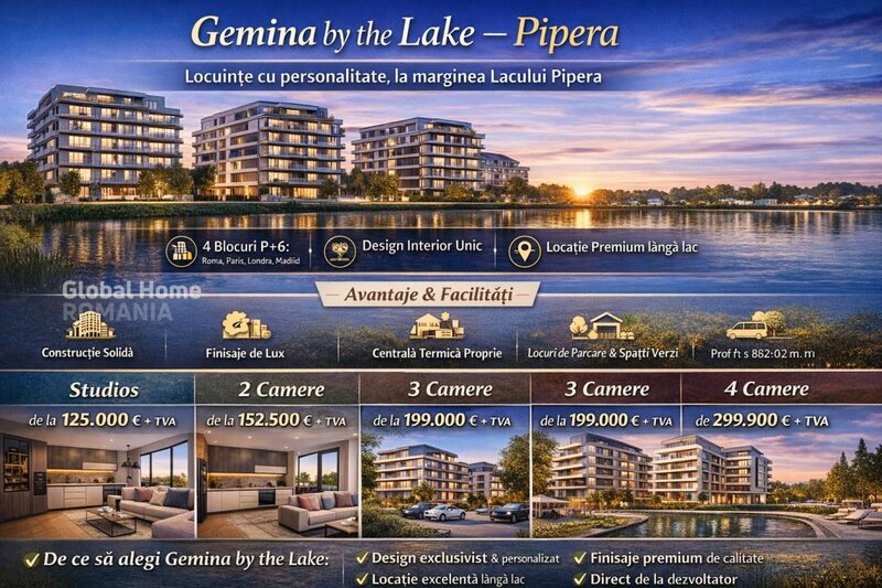 Pipera Gemina by the Lake - Pipera Plaza - Rond OMV  2 - 3  - 4 Camere